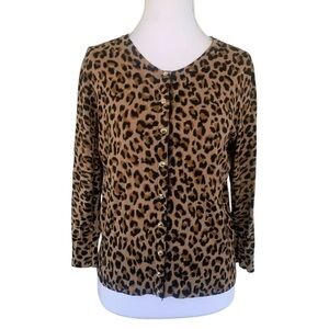 WHBM Leopard Print Cardigan Sweater M Animal Print Button Front